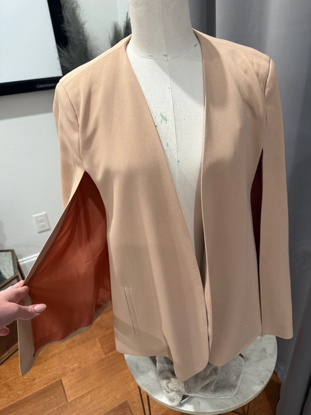 Maliparmi Blush Beige Open-Front Collarless Cape- Jacket